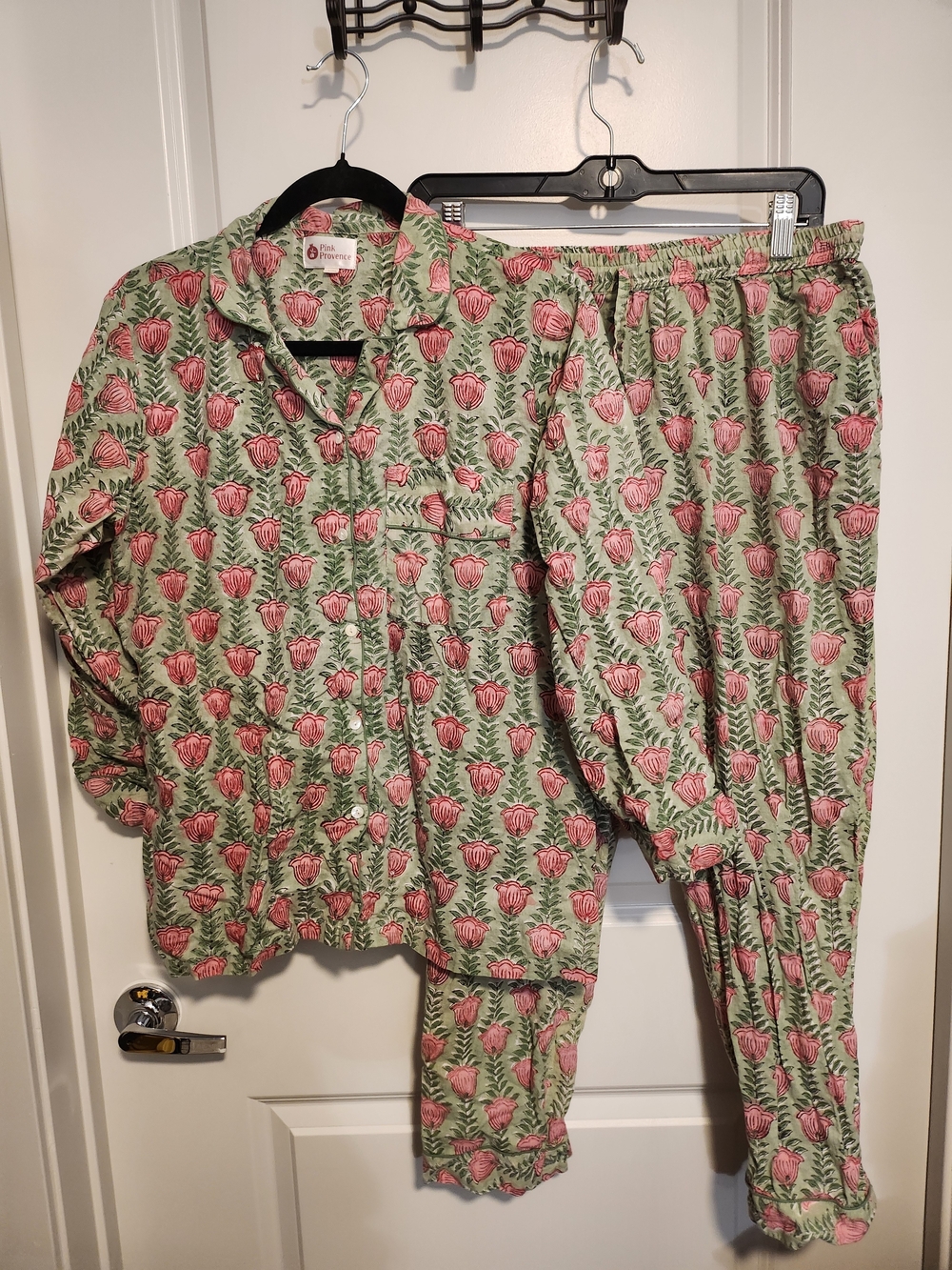 Floral Cotton Pajama Set in Pink & Green - Unbranded